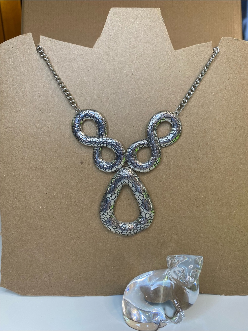 Silver-Tone Snakeskin Textured Statement Necklace - Women Jewelry